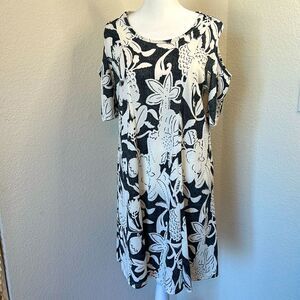 Shoreline Brand Women's Cold Shoulder Pull Over Swing Style Floral Print Dress